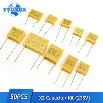 50PCS X2 Kondensatorius 275VAC poliesterio plėvelės kondensatorių rinkinys 10mm / 15mm / 22mm 0.047UF 0.1UF 0.22UF 0.33UF 0.47UF 0.68UF 1UF