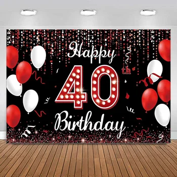 Happy 40 gimtadienio dekoracijos Foninė reklamjuostė moterims Raudona Juoda Balta Nuotraukų rekvizitai balionas Vakarėlio fotografijos fonas