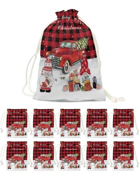Kalėdinis sunkvežimis Sniego senis Nykštukas Raudonas pledas Saldainių maišeliai Kalėdų senelio dovanų krepšys Namų vakarėlis Dekoras Navidad Xmas Lino dovanų maišeliai Pakavimo reikmenys