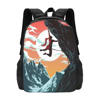 Laipiojimo mergina Vektoriaus meno modelio dizainas Bagpack mokykliniai krepšiai Alpinistas Laipiojimas Riedulys lauke Kalnai Ekstremalus sportas