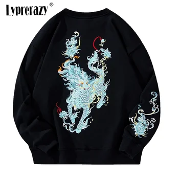 Lyprerazy Ruduo Winter New Dragon Embroidery Hoodies National Tide Chinese Style Men Cotton Crew Neck Pullover Tops