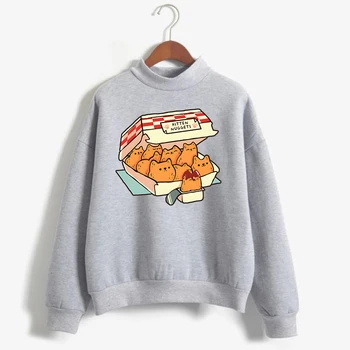 Nauja tendencija Džemperis Marškiniai ilgomis rankovėmis O-Neck megztiniai Topovers Funny Kitten Nuggets Fast Food Cat Print Women Vyriški džemperiai