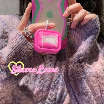 Pink Wave Rabbit Sweet Package Triušio ausinių dėklas, skirtas AirPods 1/2 3 ausinių krepšys su raktų pakabuko apsauginiu dangteliu, skirtas AirPods Pro