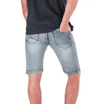Pop Nice Stretchy Ripped Holes Vyriški šortai Multi Pockets Slim Mid Waist Straight Denim Shorts Pants Wide Jeans