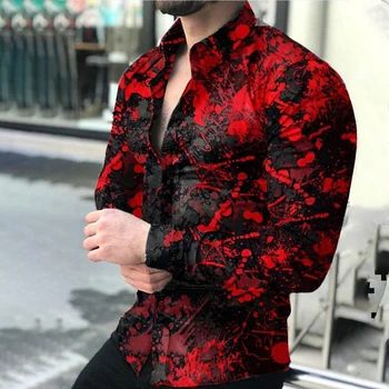 Prabangus spausdinimas 3D Vyriški marškiniai Vasariniai marškiniai ilgomis rankovėmis Vyriški marškiniai Mada Laisvalaikio atostogos Marškiniai ilgomis rankovėmis Sagos Marškiniai Dizainerio drabužiai