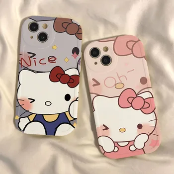 Sanrio Hello Kitty telefono dėklas, tinkamas iPhone 14Promax 13 12 11 animacinis filmas Miela anime figūrėlė Anti Drop Soft Shell Xs 8Plus Se2