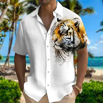 Tiger Shirts Wolf Lion Animal 3D Print Streetwear Vyriški laisvalaikio oversized sagomis žemyn marškiniai trumpomis rankovėmis Palaidinė Tops Vyriški drabužiai